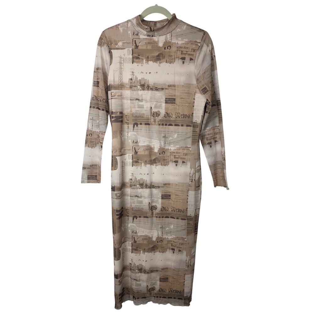 Forever 21 | Newspaper Print Mesh Bodycon Midi Dress - Size 0X